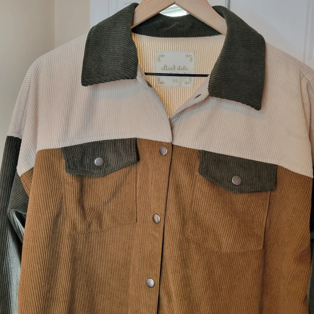 Altar'd State Color Block‎ Corduroy Snap Up Shacket, Size XS Oversized